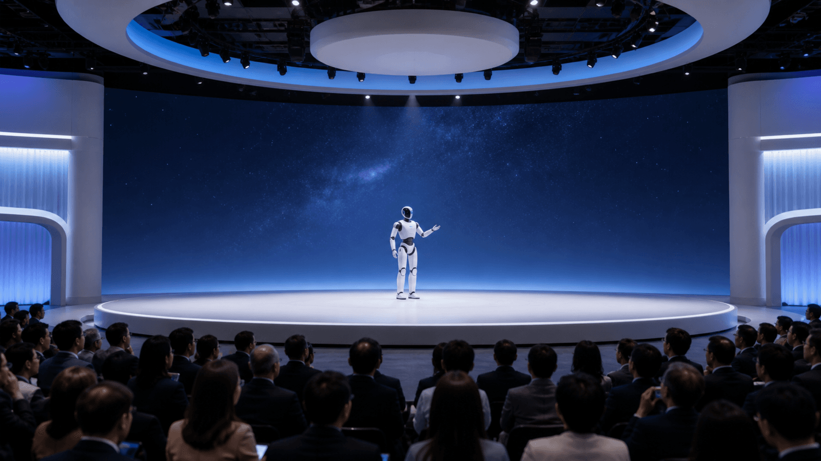 中央舞台人形机器人表演,观众席视角